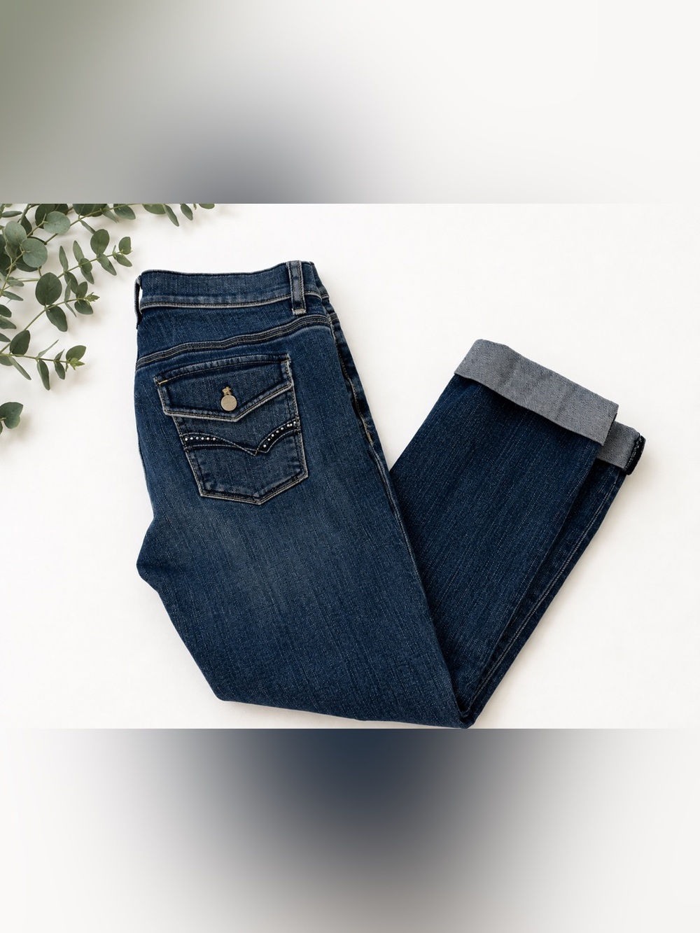 White House Black Market Noir Slim Crop Jeans Size 4 – Embellished Cuffed Denim